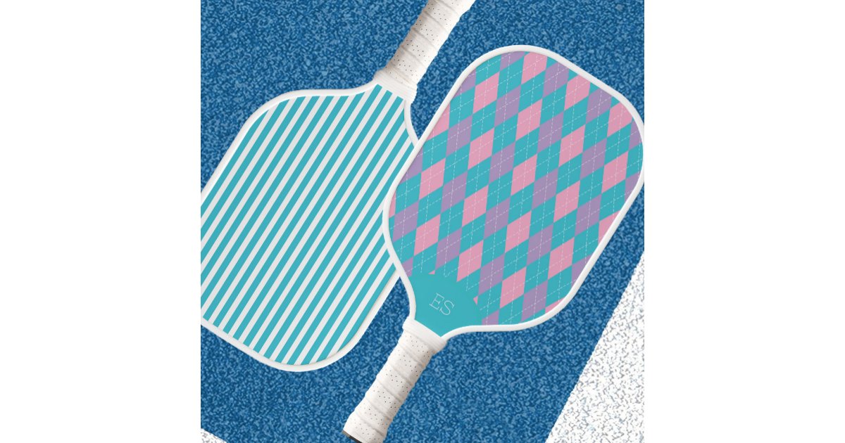 Cute Argyle Preppy Pickleball Paddle Blue and Pink | Zazzle