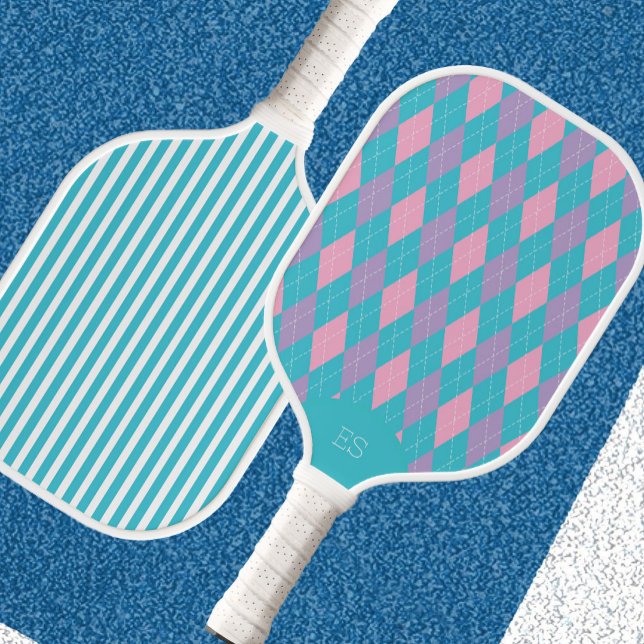 Cute Argyle Preppy Pickleball Paddle Blue and Pink (Creator Uploaded)