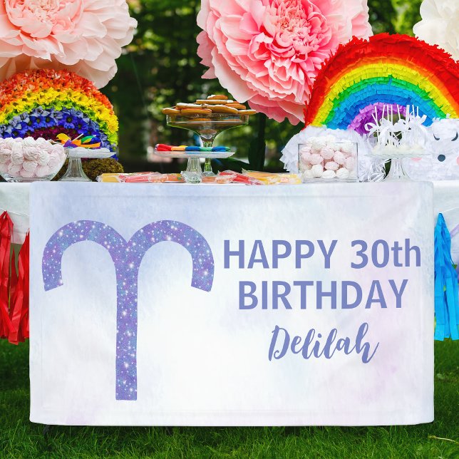 Cute Aries Astrology Custom Purple Birthday Party Banner (Creator Uploaded)