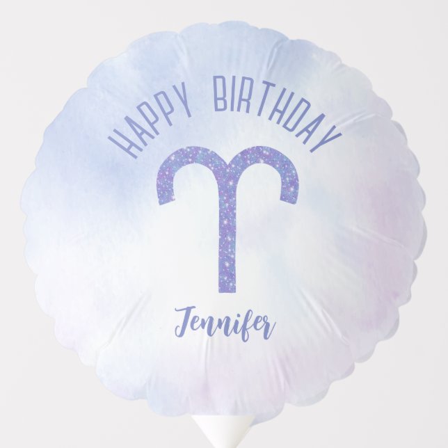 Cute Aries Astrology Sign Custom Purple Birthday Balloon (Front)