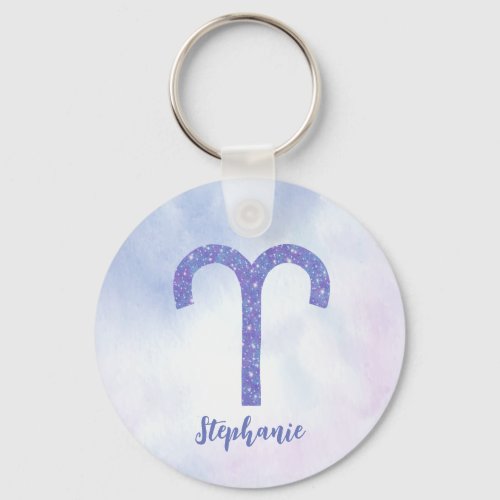 Cute Aries Astrology Sign Personalized Purple Keychain