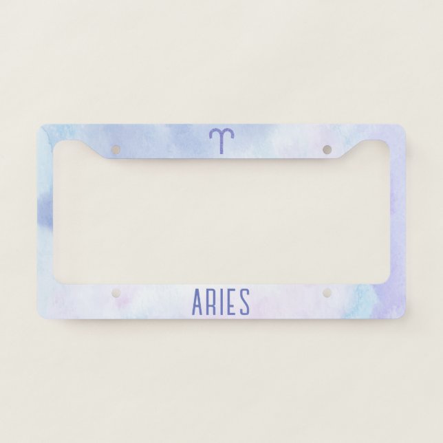 Cute Aries Astrology Sign Purple License Plate Frame (Front)