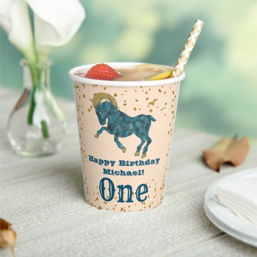 Cute Aries First Birthday  Gold Confetti  Paper Cups