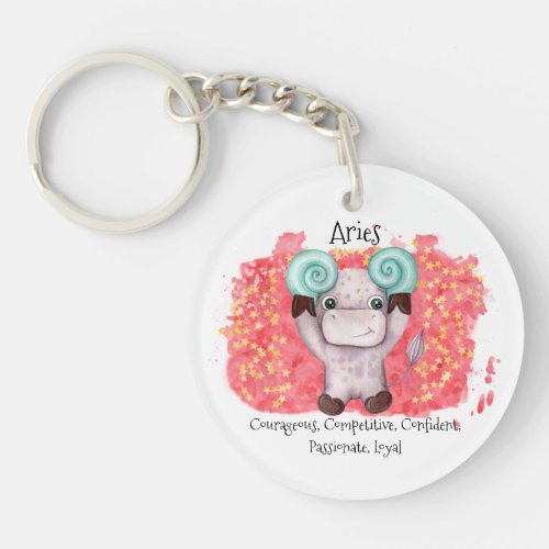 Cute Aries Ram Watercolor Bull Zodiac Keychain