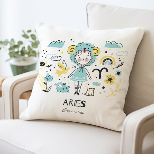 Cute Aries Zodiac Pillow Astrology Throw Pillow