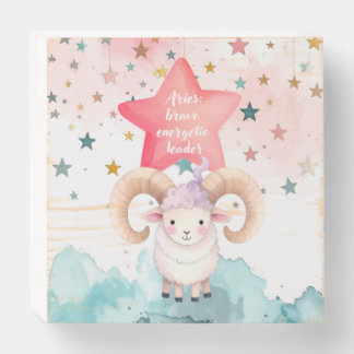 Cute Aries Zodiac Sign Wood box wall Art for Girl