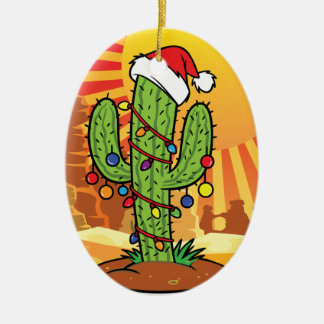 Cute Arizona Christmas Saguaro Cactus Ceramic Ornament