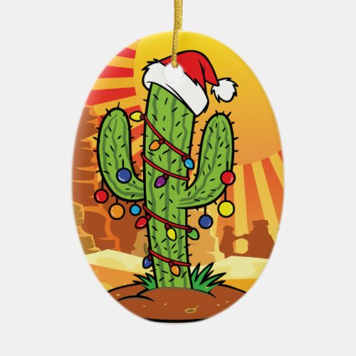 Cute Arizona Christmas Saguaro Cactus Ceramic Ornament