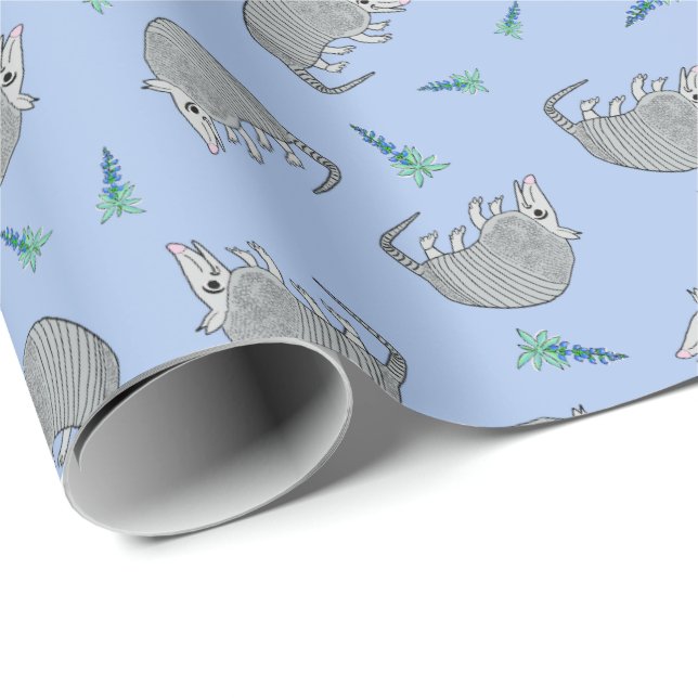 Cute Armadillo Bluebonnet Wrapping Paper (Roll Corner)