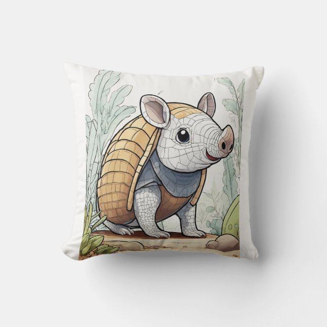 **Cute Armadillo Design Pillow | Cartoon-Sticker S (Front)