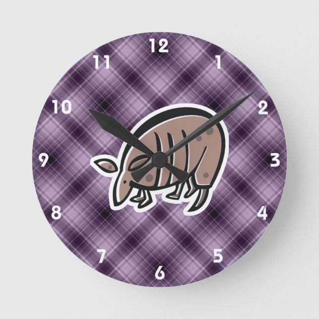 Cute Armadillo; Purple Round Clock (Front)