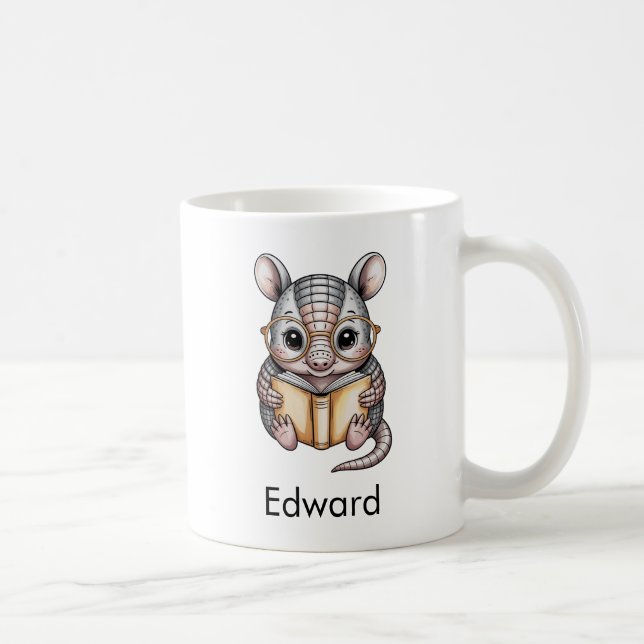 Cute Armadillo Reading a Book Custom Coffee Mug (Right)