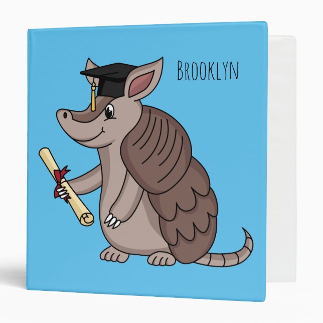 Cute armadillo with graduation cap cartoon  3 ring binder (Front/Inside)