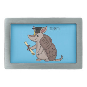 Cute armadillo with graduation cap cartoon belt buckle