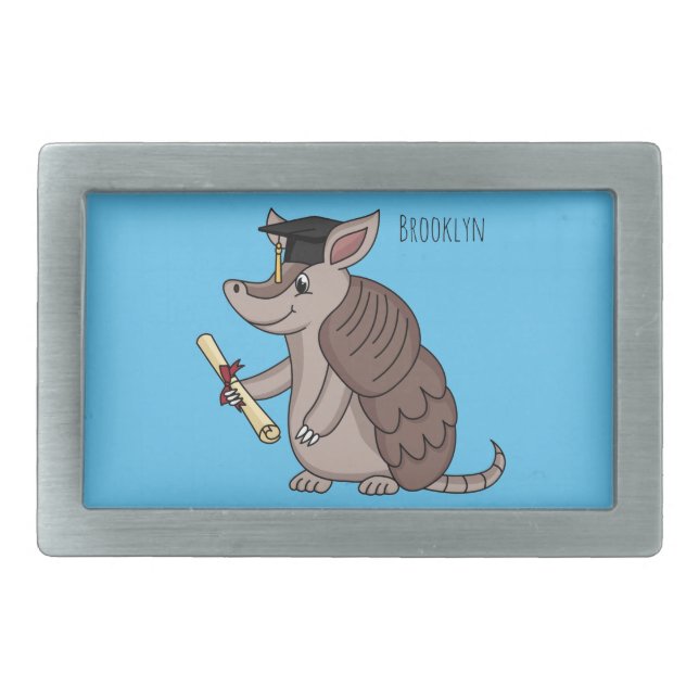 Cute armadillo with graduation cap cartoon  belt buckle (Front)
