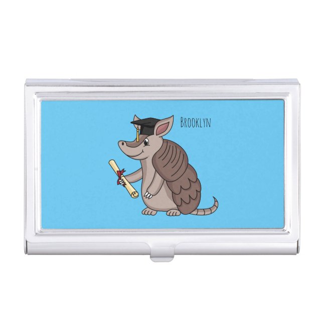 Cute armadillo with graduation cap cartoon  business card case (Front)