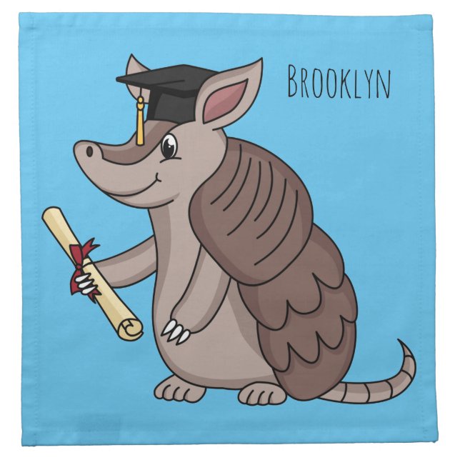 Cute armadillo with graduation cap cartoon  cloth napkin (Front)