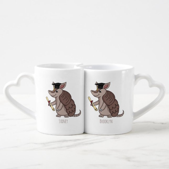 Cute armadillo with graduation cap cartoon coffee mug set (Back Nesting)