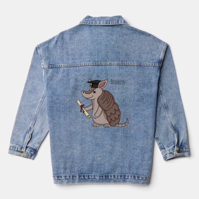 Cute armadillo with graduation cap cartoon denim jacket (Back)
