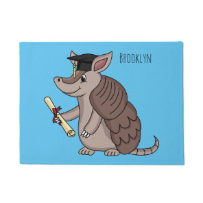 Cute armadillo with graduation cap cartoon  doormat
