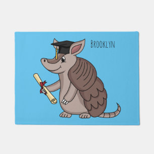 Cute armadillo with graduation cap cartoon doormat