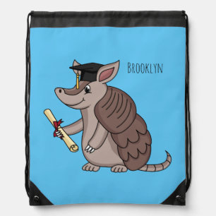 Cute armadillo with graduation cap cartoon drawstring bag