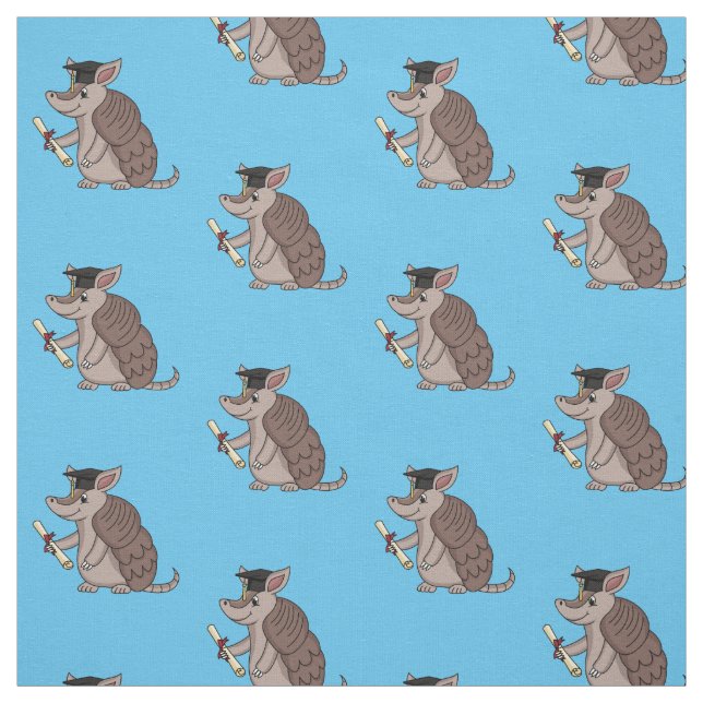 Cute armadillo with graduation cap cartoon fabric (Swatch)