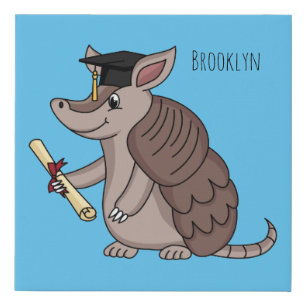 Cute armadillo with graduation cap cartoon faux canvas print