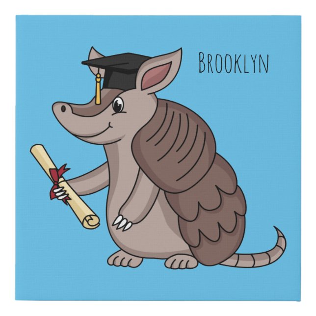 Cute armadillo with graduation cap cartoon faux canvas print (Front)