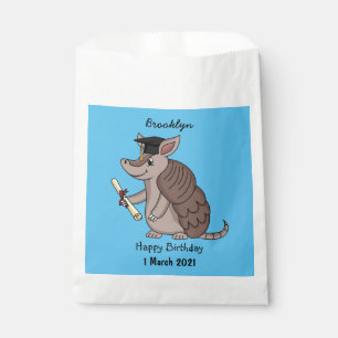 Cute armadillo with graduation cap cartoon favor bag
