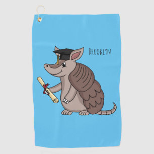 Cute armadillo with graduation cap cartoon golf towel