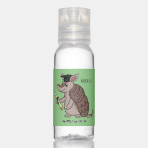 Cute armadillo with graduation cap cartoon hand sanitizer