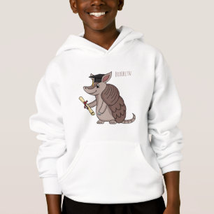 Cute armadillo with graduation cap cartoon hoodie
