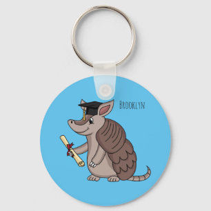 Cute armadillo with graduation cap cartoon keychain