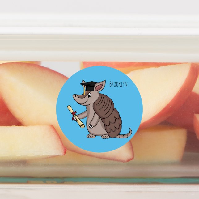 Cute armadillo with graduation cap cartoon labels (Affixed)