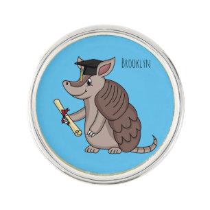 Cute armadillo with graduation cap cartoon lapel pin