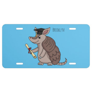 Cute armadillo with graduation cap cartoon  license plate