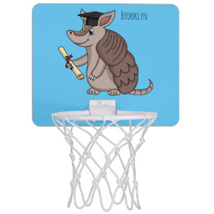 Cute armadillo with graduation cap cartoon mini basketball hoop