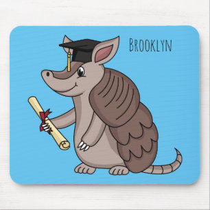 Cute armadillo with graduation cap cartoon mouse pad