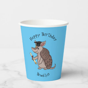 Cute armadillo with graduation cap cartoon paper cups
