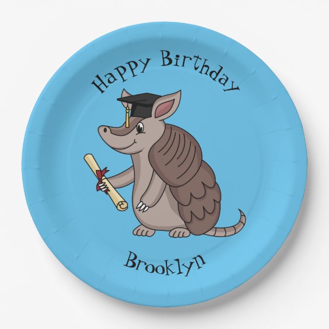 Cute armadillo with graduation cap cartoon paper plates (Front)