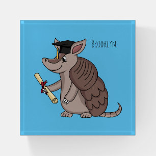 Cute armadillo with graduation cap cartoon paperweight