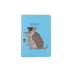 Cute armadillo with graduation cap cartoon passport holder