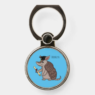 Cute armadillo with graduation cap cartoon phone ring stand