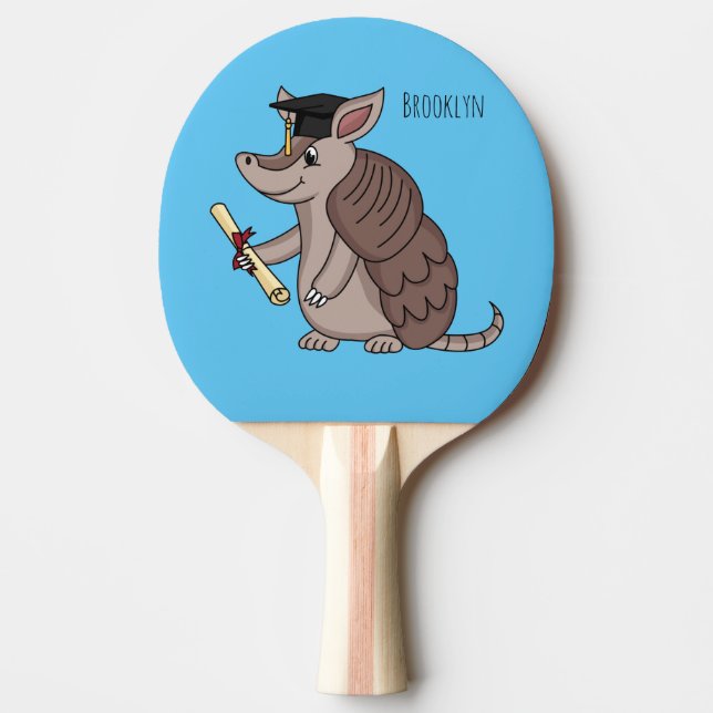 Cute armadillo with graduation cap cartoon  ping pong paddle (Front)