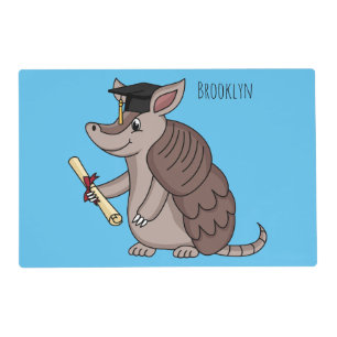 Cute armadillo with graduation cap cartoon placemat