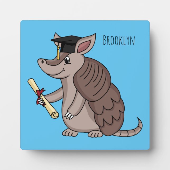 Cute armadillo with graduation cap cartoon plaque (Front)