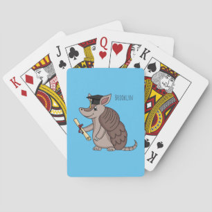 Cute armadillo with graduation cap cartoon poker cards