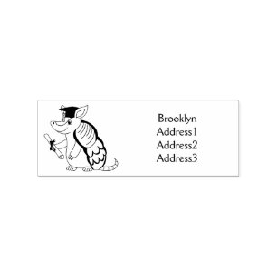 Cute armadillo with graduation cap cartoon rubber stamp