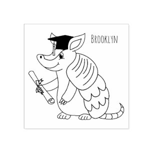 Cute armadillo with graduation cap cartoon rubber stamp